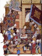Shaykh Muhammad Joseph,Haloed in his tajalli,at his wedding feast oil painting artist